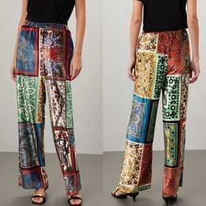 SFIZIO Pants Womens 2 Patchwork Velvet Trousers Pull-On Straight Wide Leg ITALY
